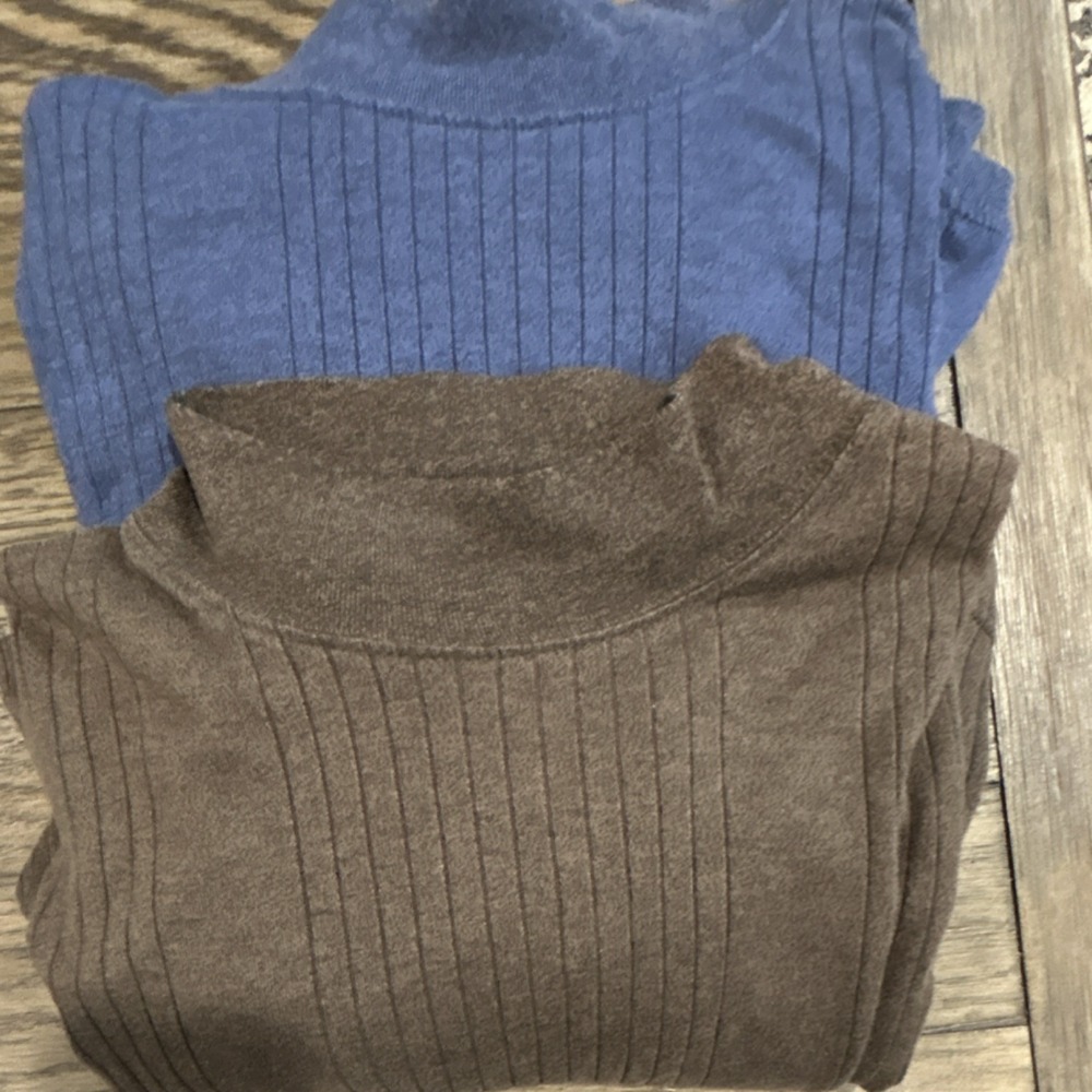 John Henry Knit Ribbed Pullover Sweater Brown and Blue Mock Neck XL Logo